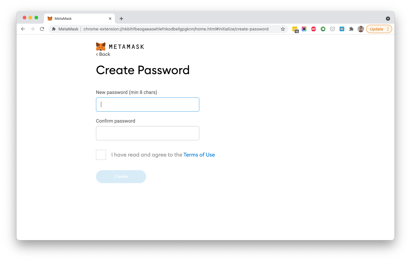 MetaMask - Create password